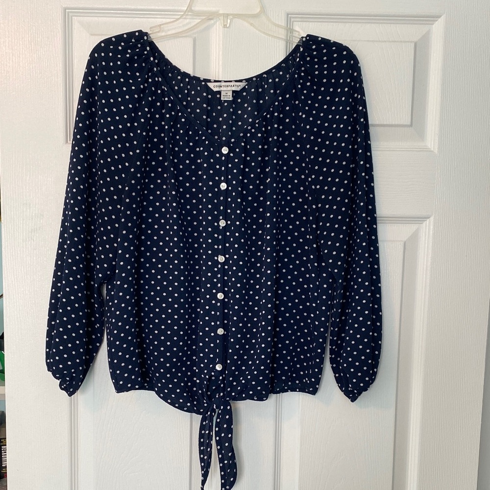 Counterparts Navy and White Polka Dot Blouse